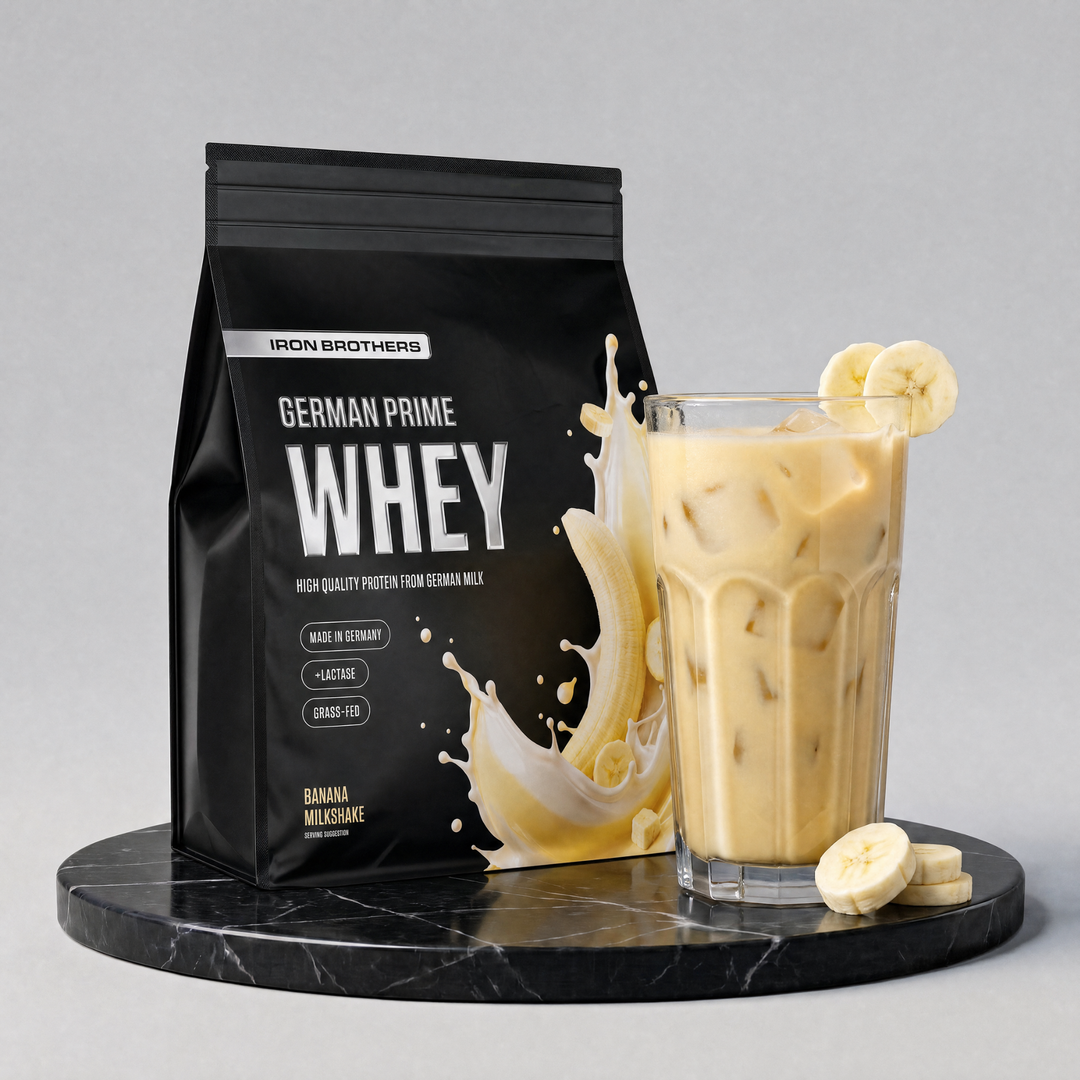 Whey Protein von Iron Brothers Banana Milkshake - Bananen Geschmack - Design, Wirkung und Geschmack #geschmack_banana-milkshake