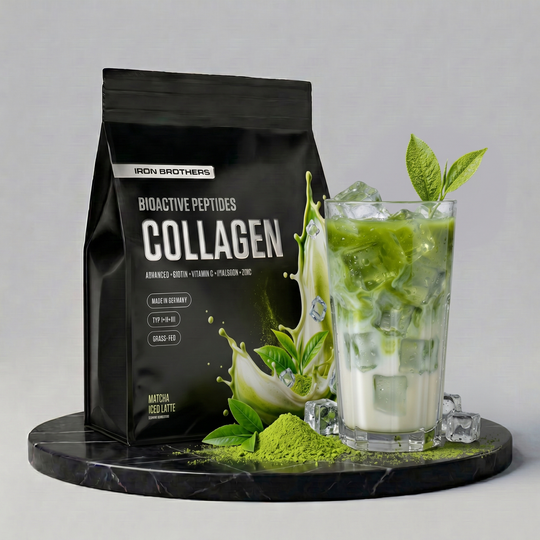 Collagen Advanced Doppelpack von Iron Brothers Matcha Iced Latte - Matcha Geschmack - Design, Wirkung und Geschmack #geschmack_matcha-iced-latte